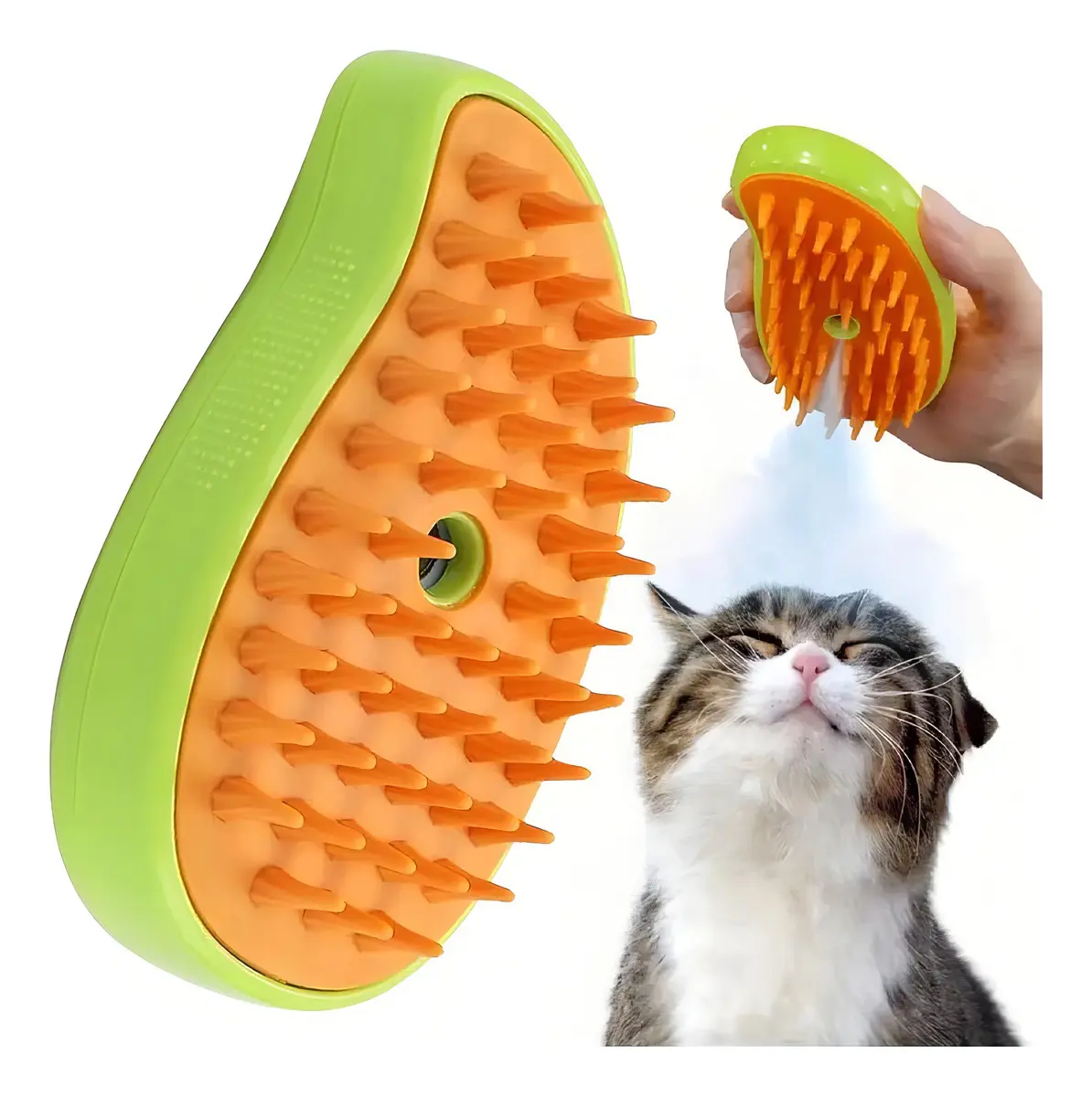 Cepillo De Vapor 3 En 1 Masaje Autolimpieza Peine Para Gatos Color Verde lima